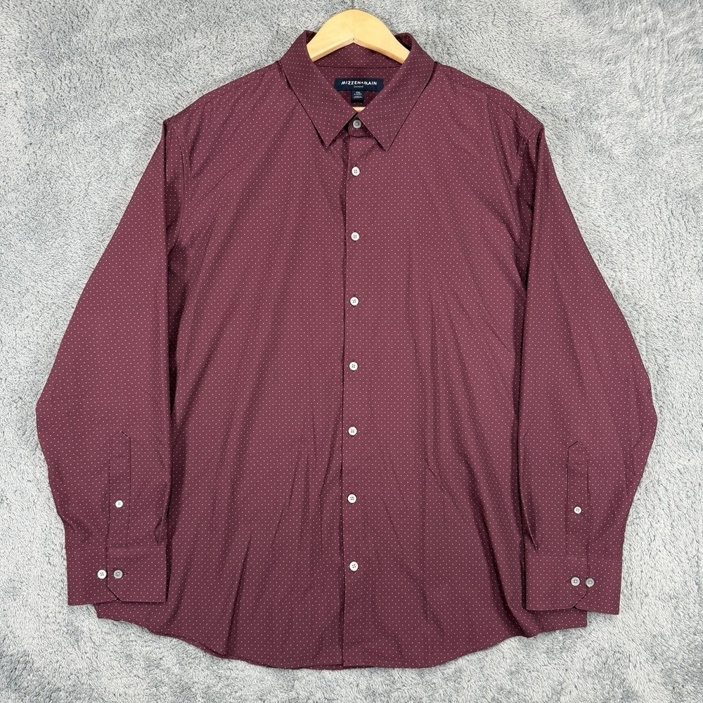 Mizzen Main Leeward Shirt Men 2XL Classic Fit Plum Polka Dot Performance Stretch